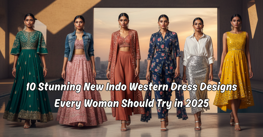New Indo Western dress designs 2025 – stylish saree gown, crop top and skirt set, and modern ethnic wear for women