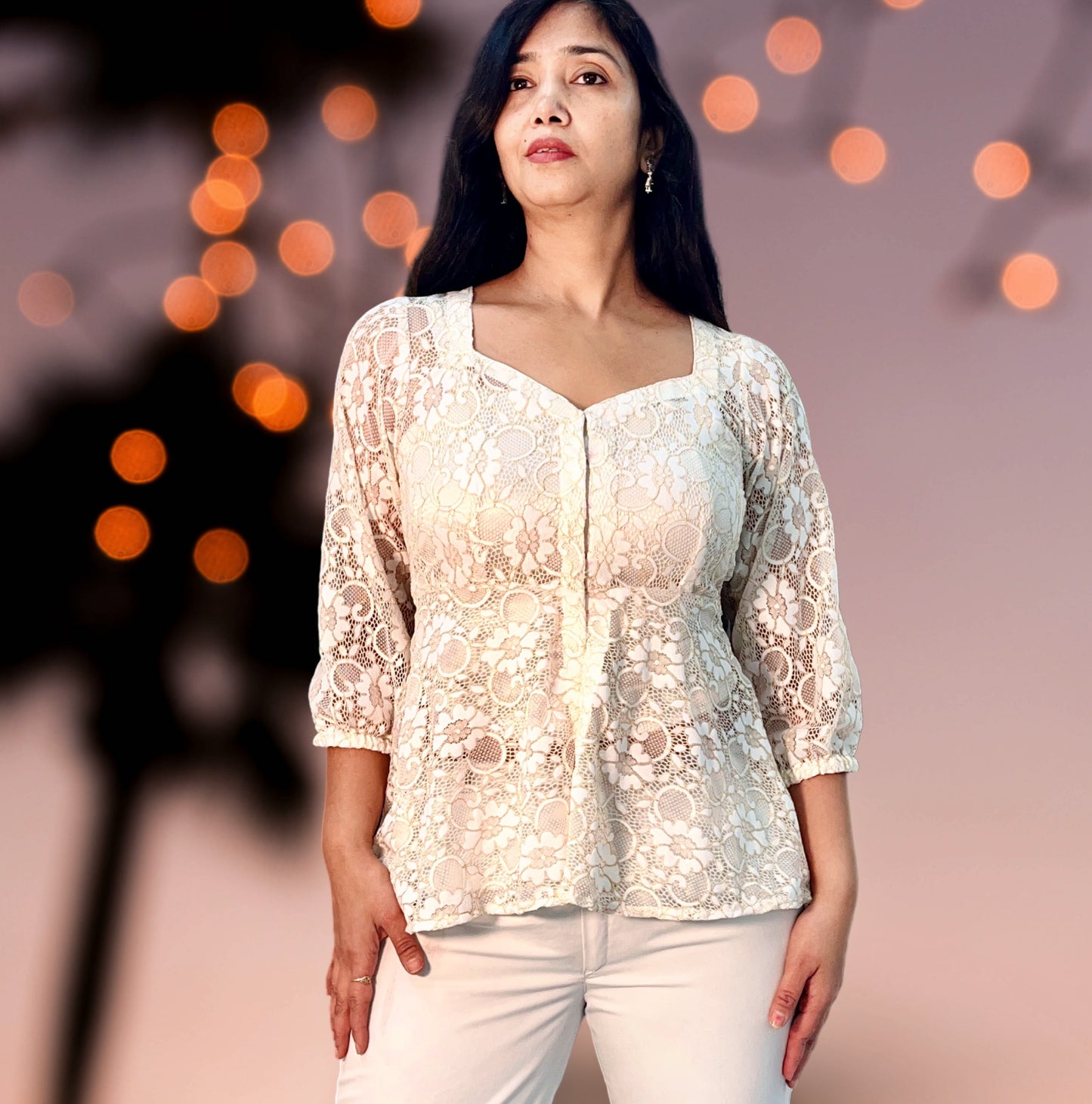 Lace front open top with satin stretchable innertop