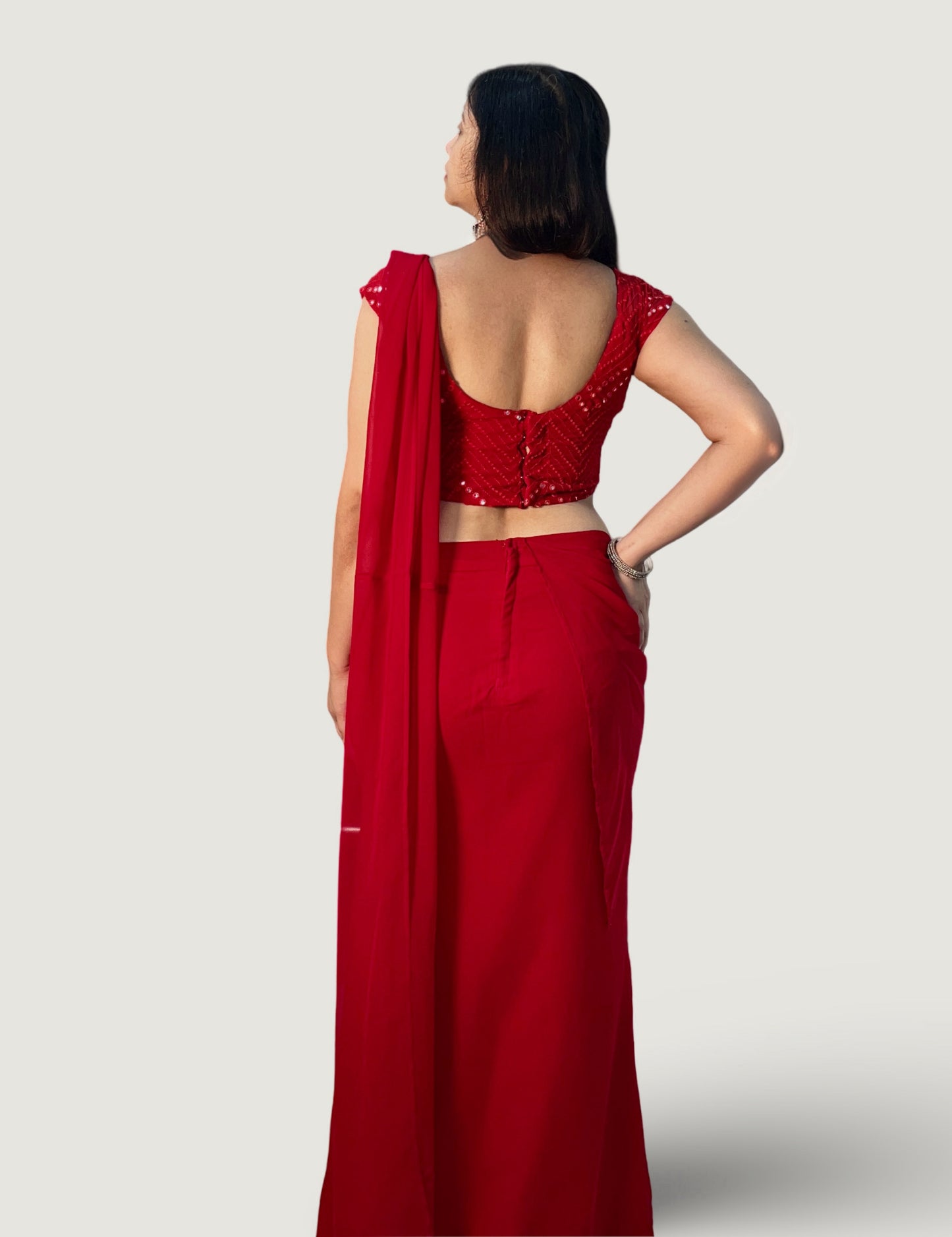 Red georgette saree inspired ensemble