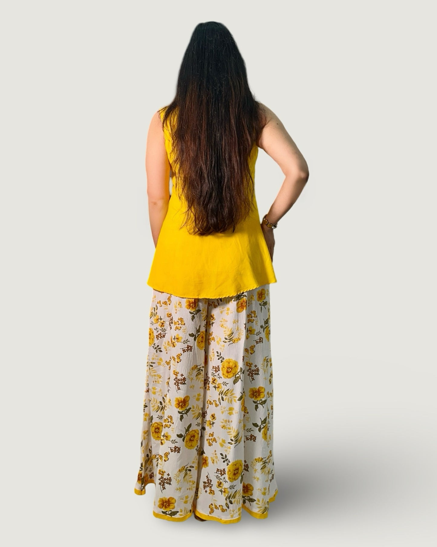 Cotton short angarkha tunic with flared crepe palazzo