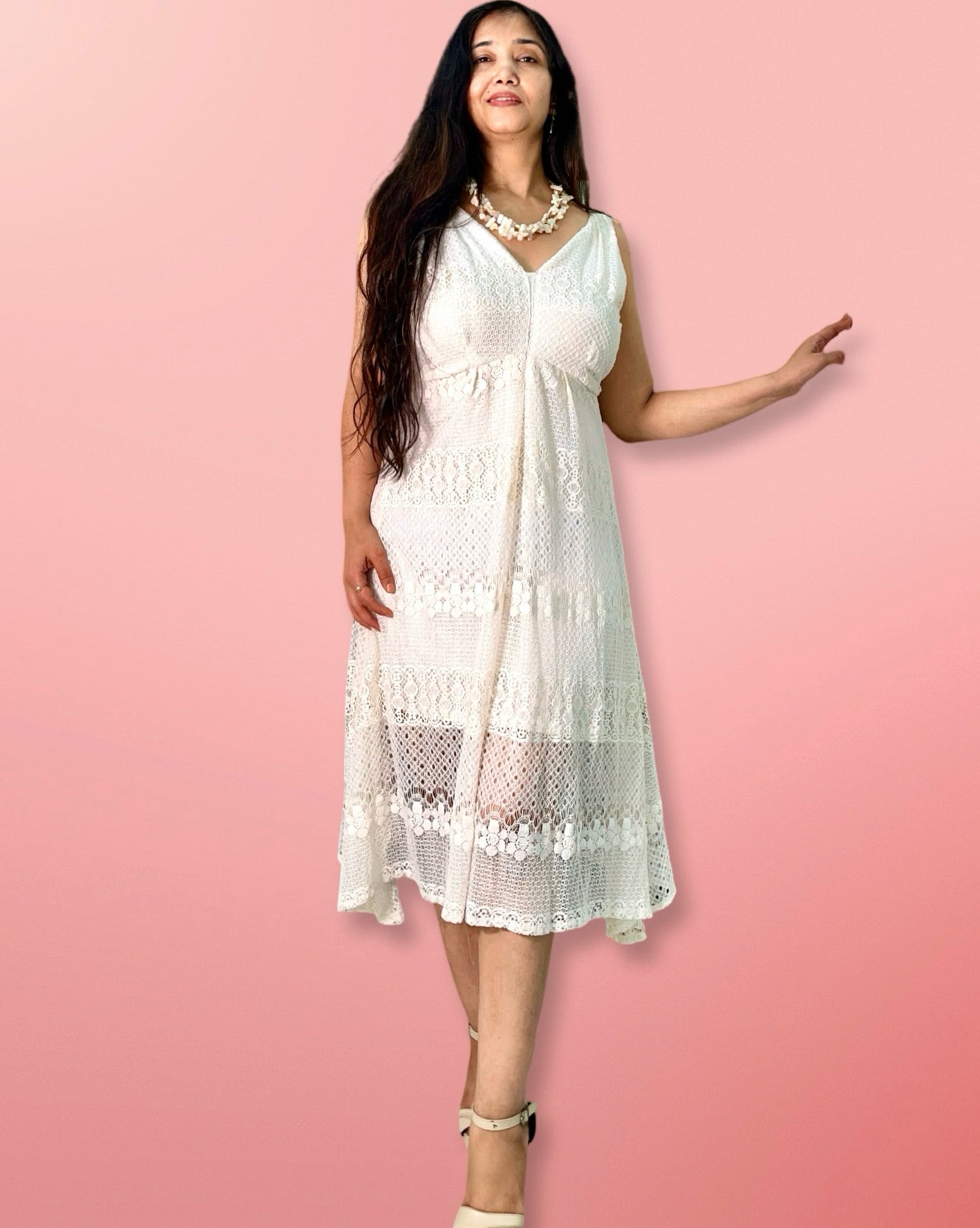 Off white Long Flared lace summer dress