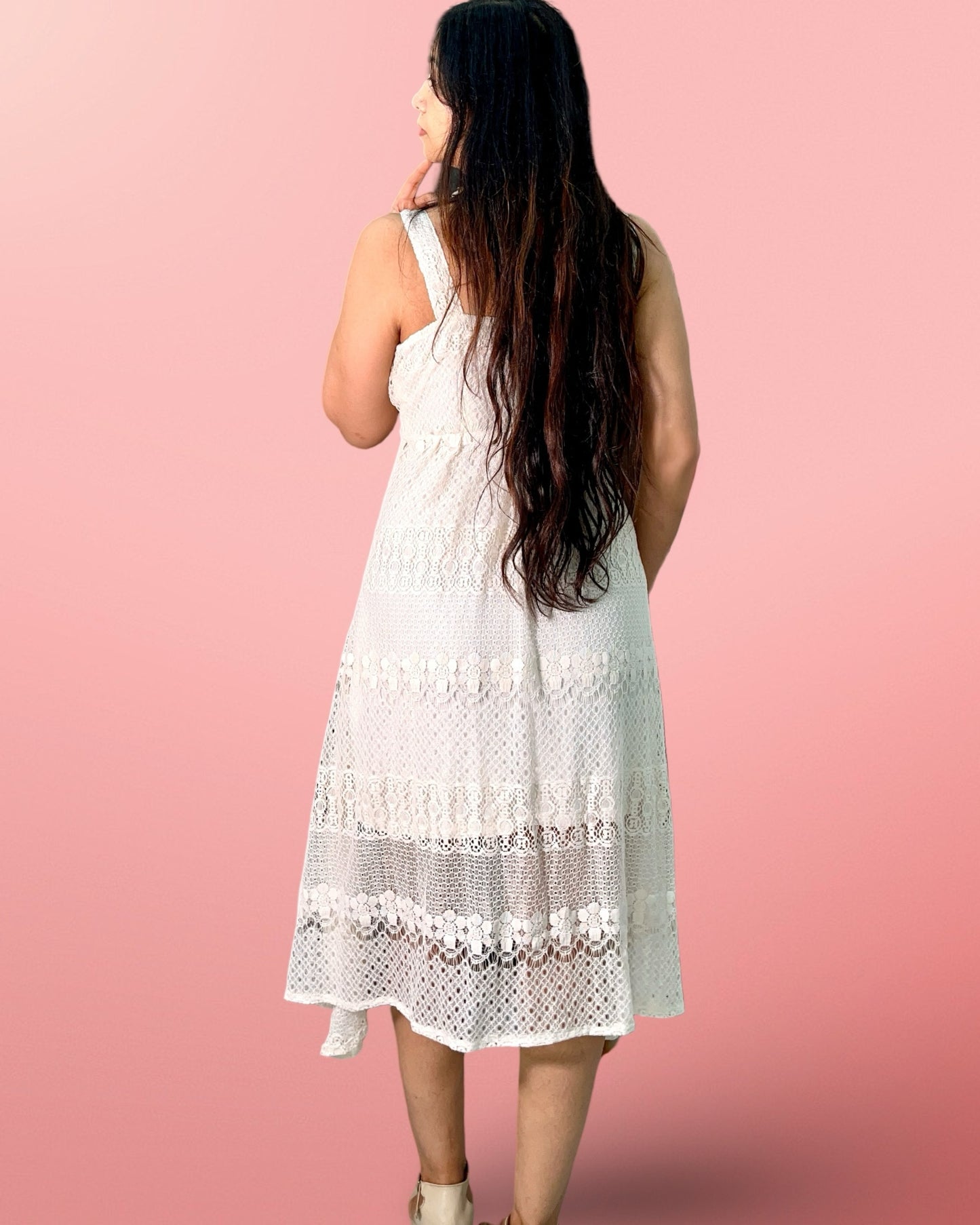 Off white Long Flared lace summer dress