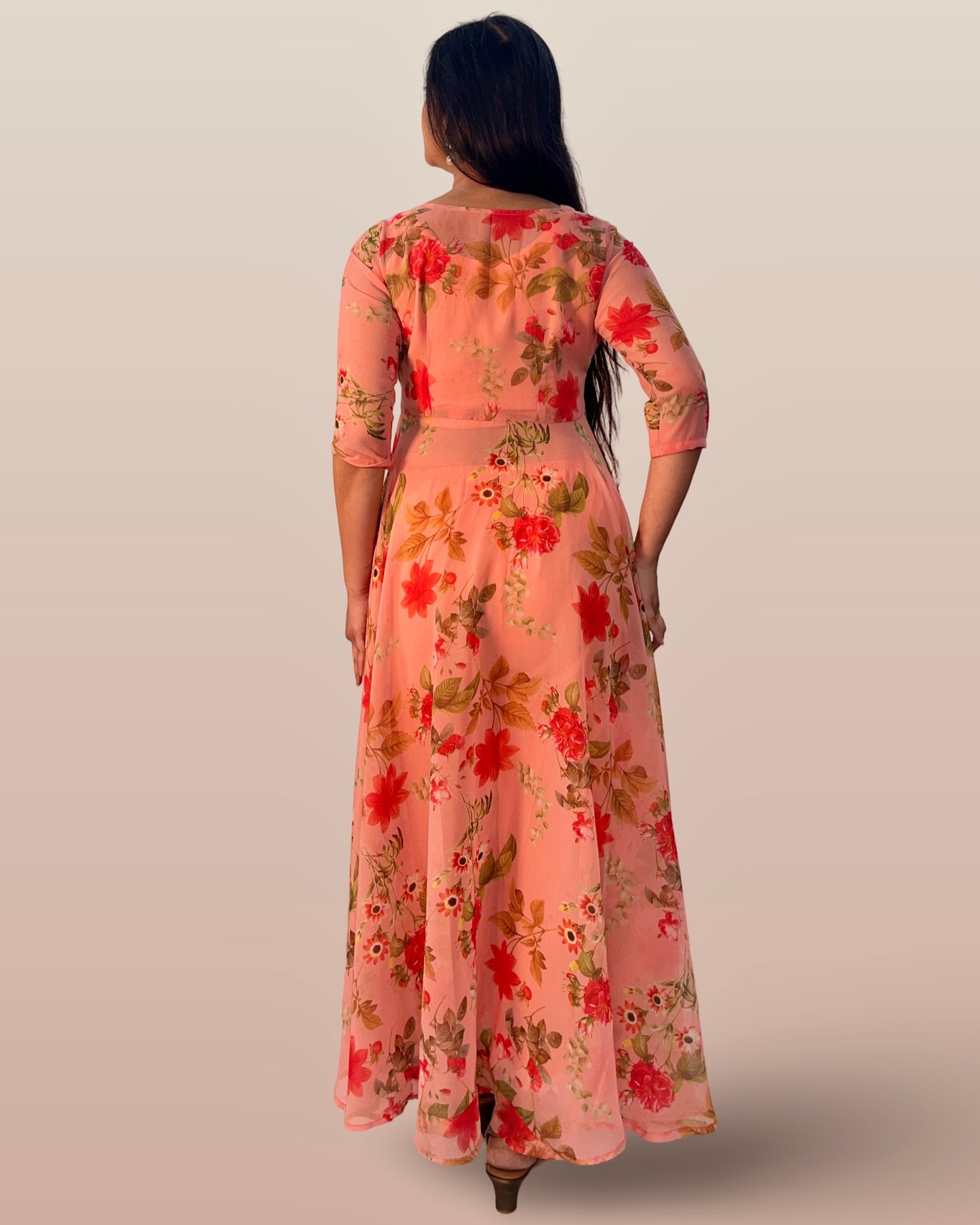 Floral full flared georgette long tunic with a cotton palazzo and inner