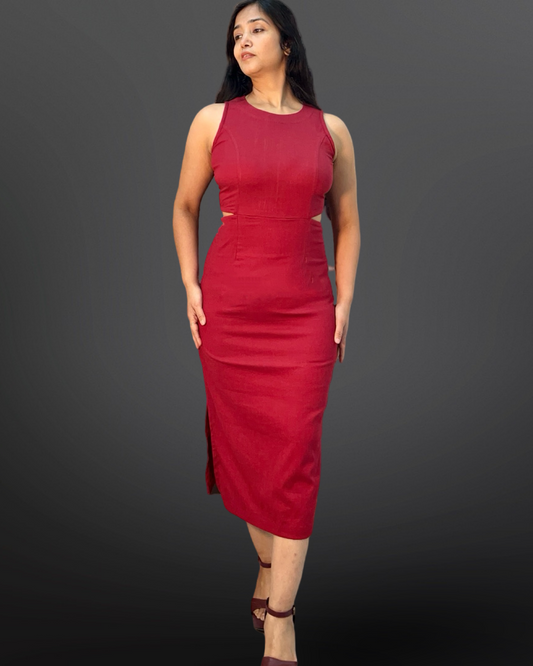 Pencil stretchable cotton lycra dress with back slit