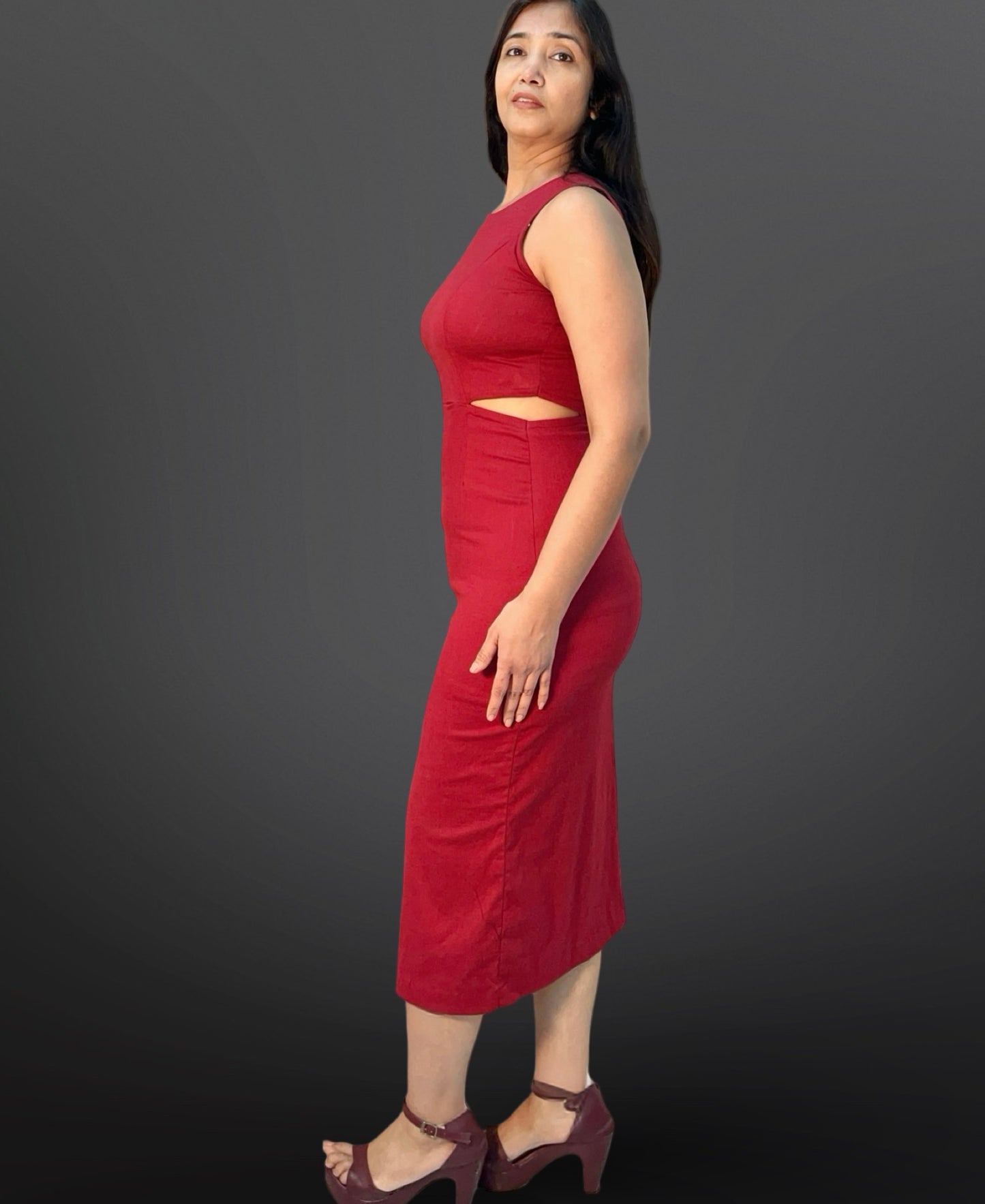 Pencil stretchable cotton lycra dress with back slit