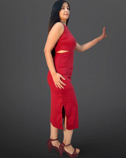 Pencil stretchable cotton lycra dress with back slit