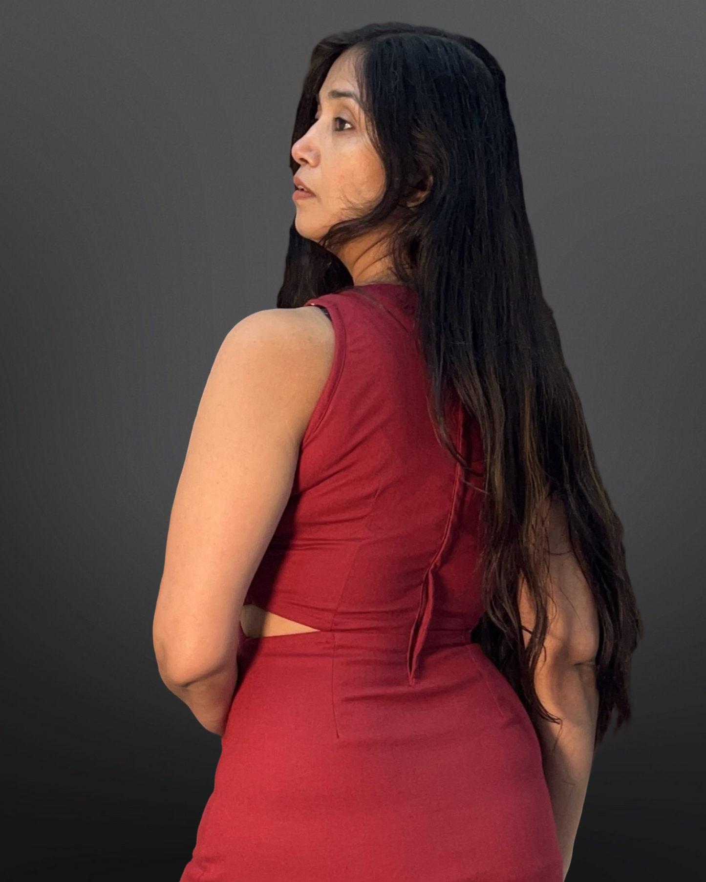 Pencil stretchable cotton lycra dress with back slit