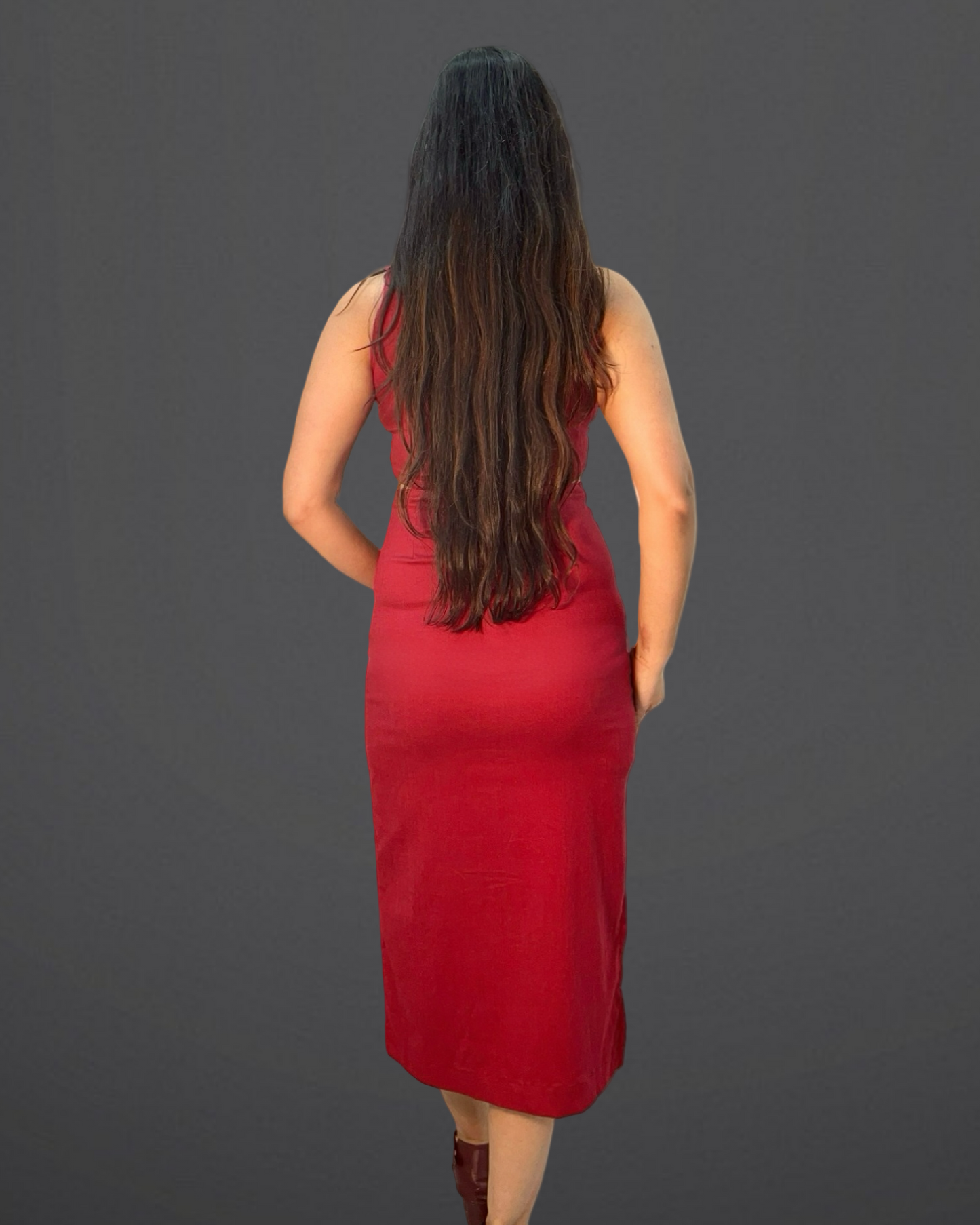 Pencil stretchable cotton lycra dress with back slit