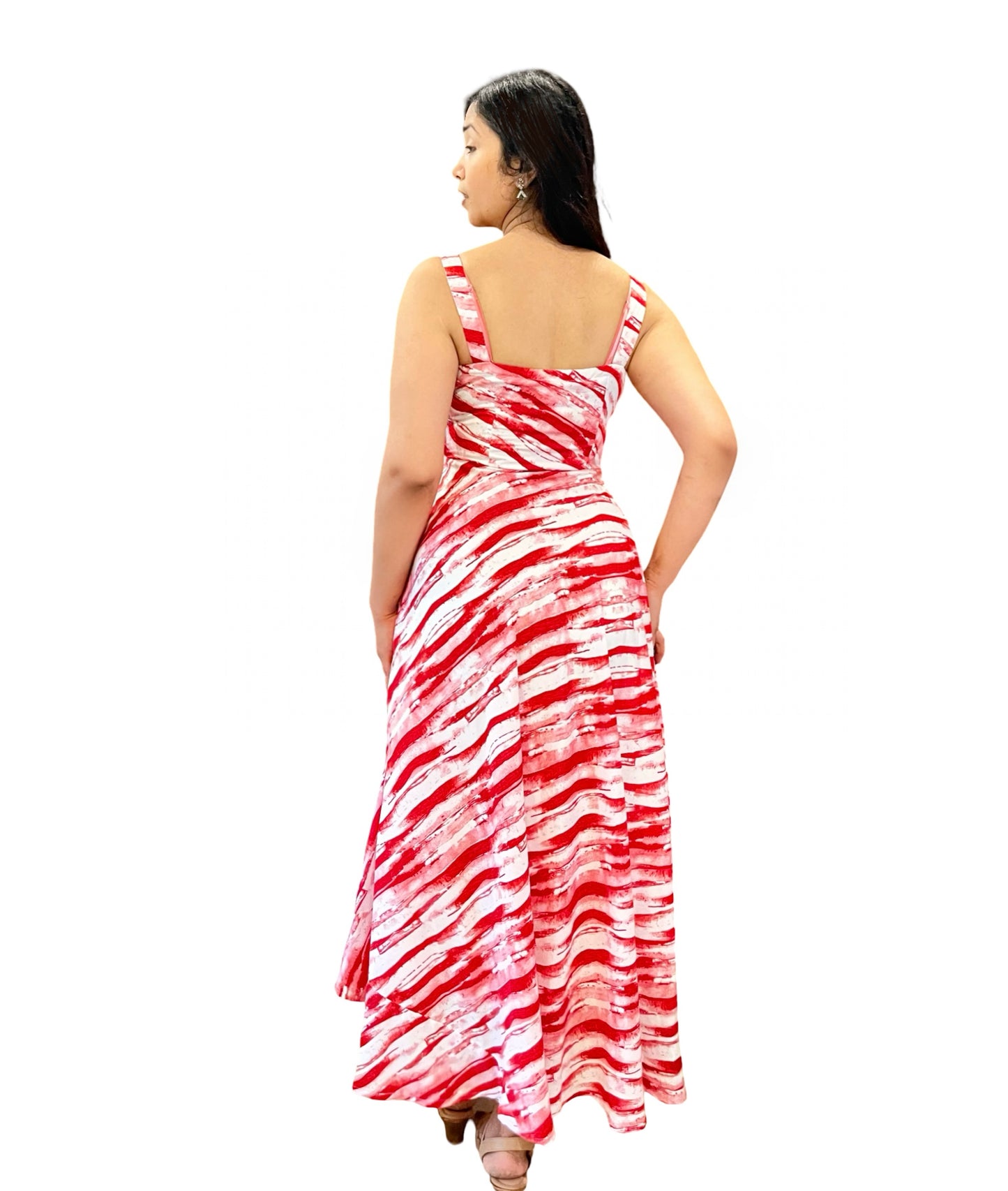 Crepe Long Summary Printed Flared dress with a Shrug