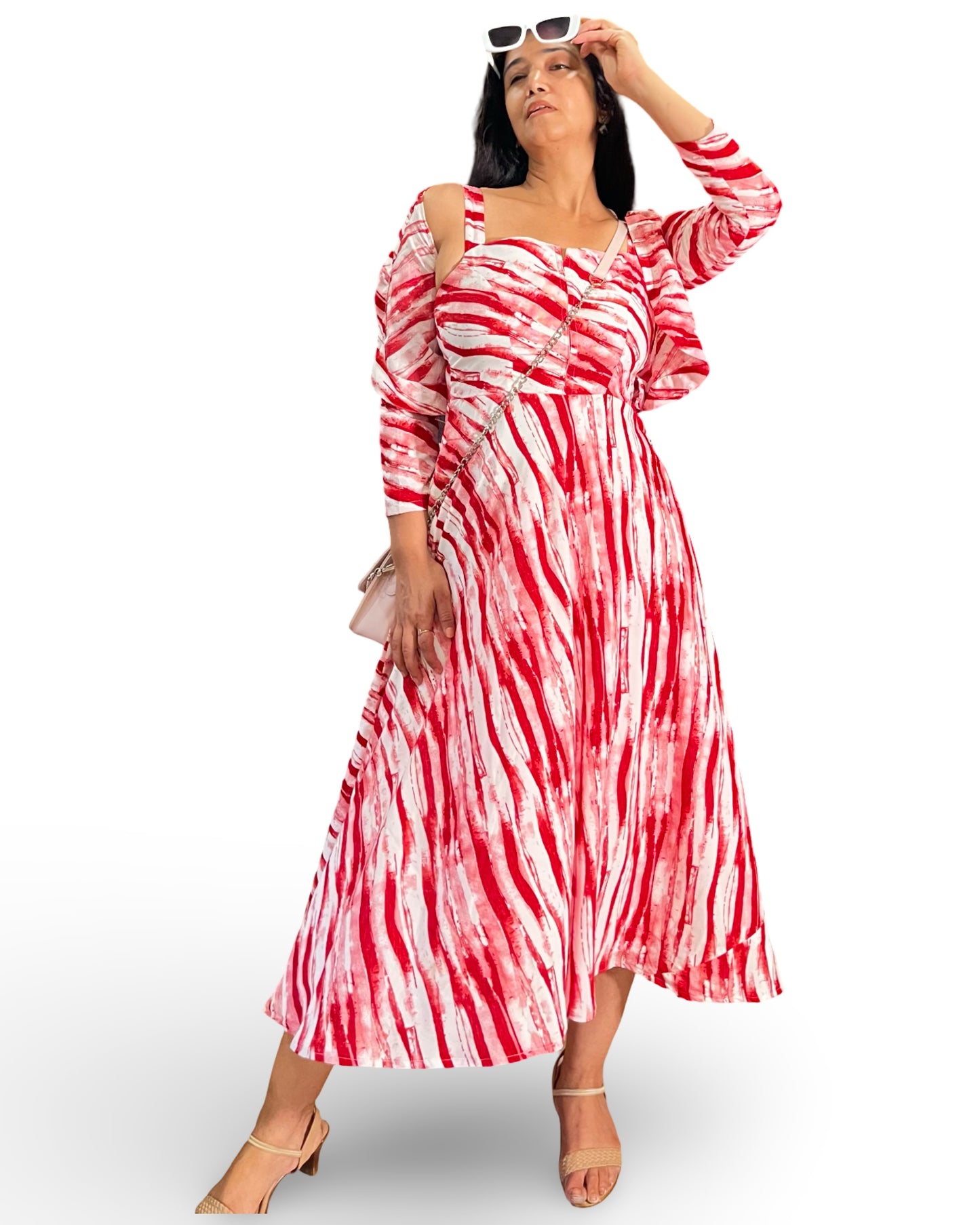 Crepe Long Summary Printed Flared dress with a Shrug