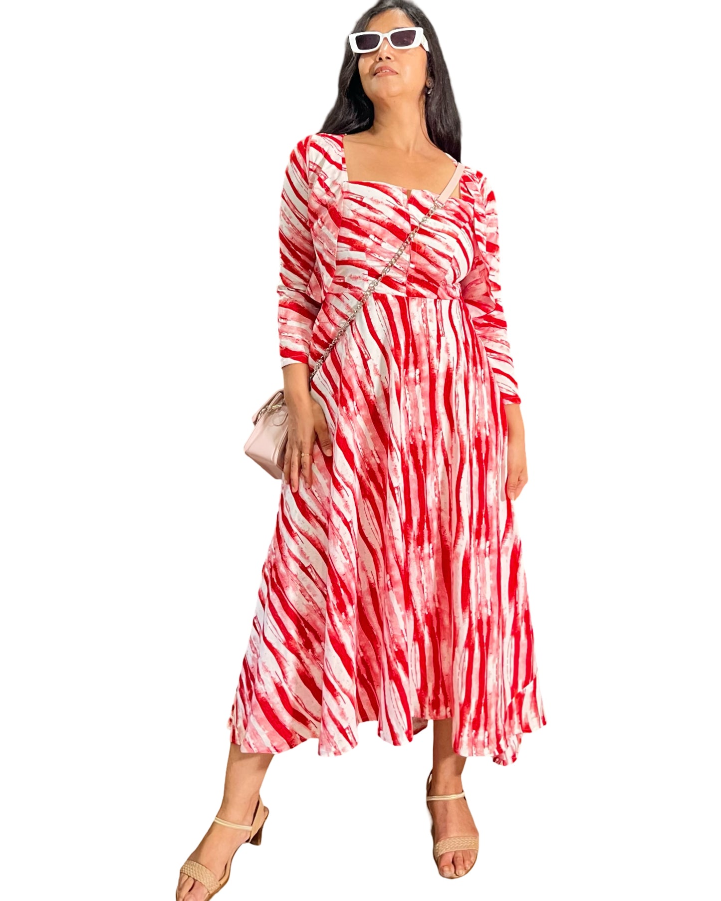 Crepe Long Summary Printed Flared dress with a Shrug