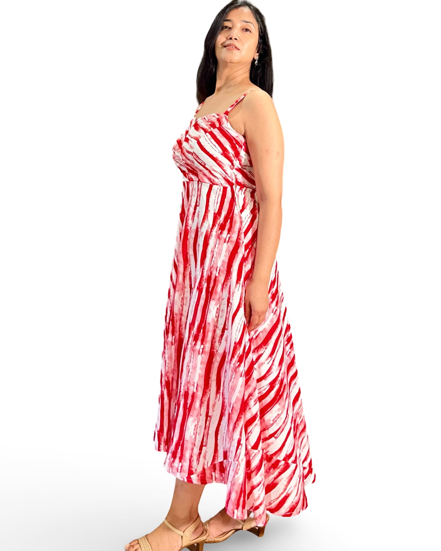 Crepe Long Summary Printed Flared dress with a Shrug