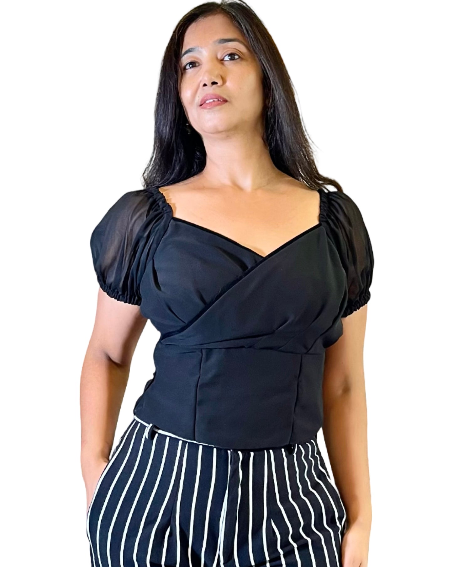 Black Wrap crop top in georgette fabric