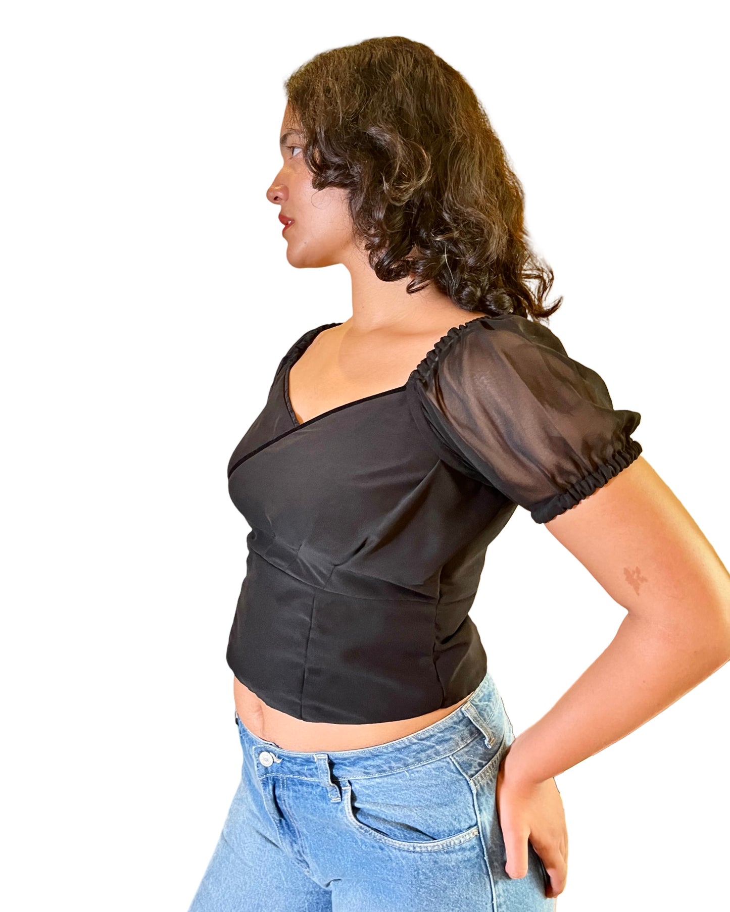 Black Wrap crop top in georgette fabric