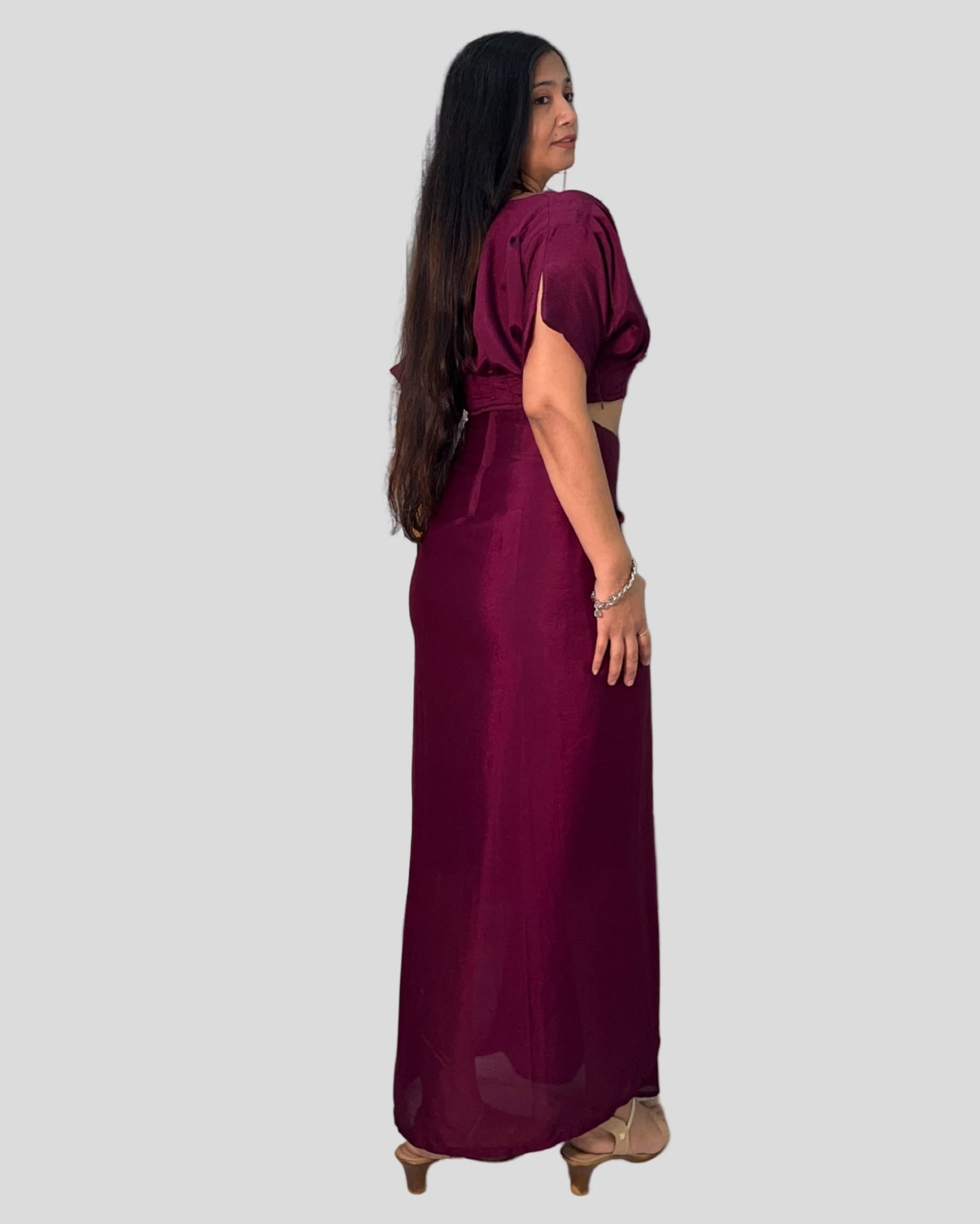 Wine Colour Draped skirt with kaftan crop top