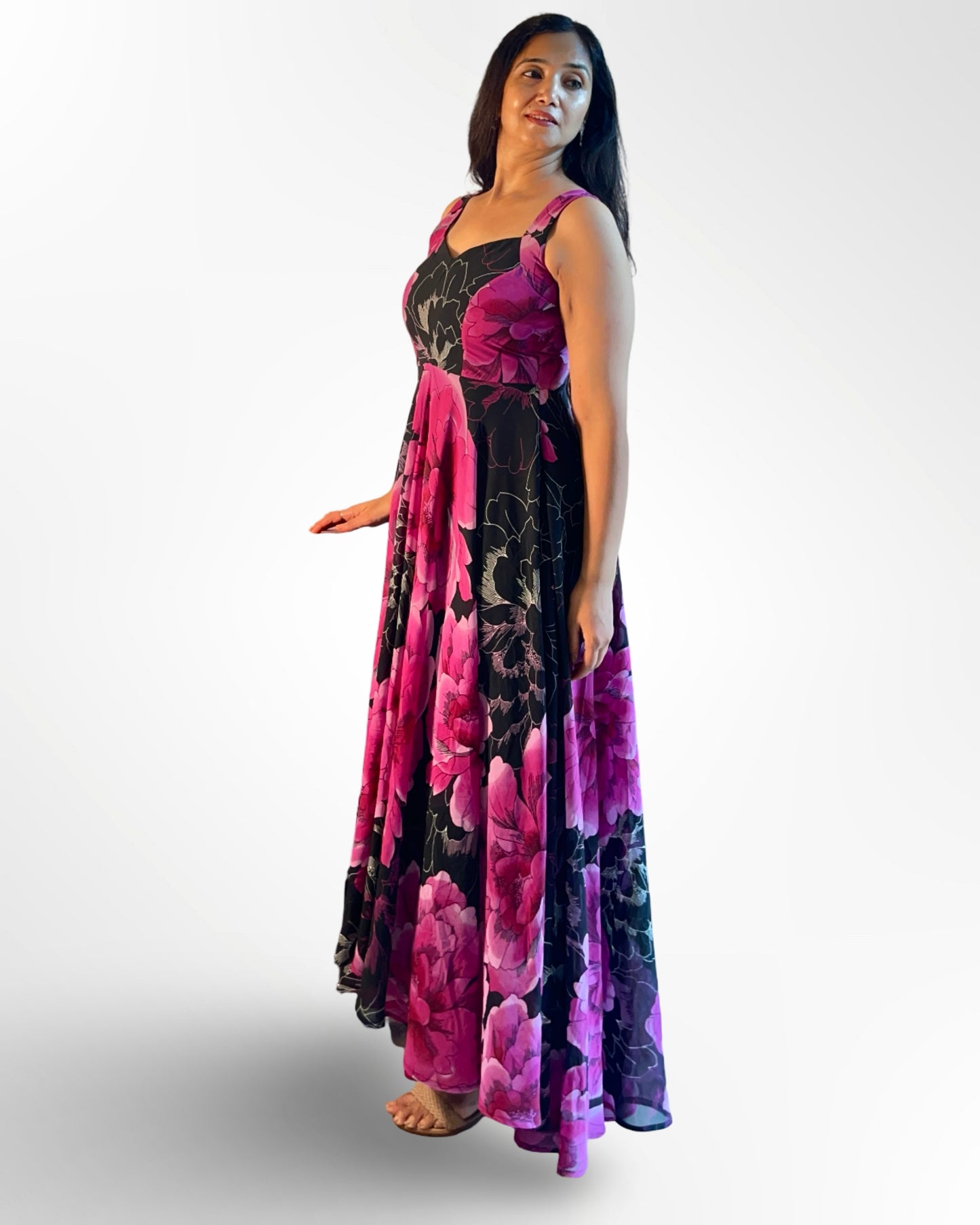 Midnight bloom Maxi Gown in Georgette