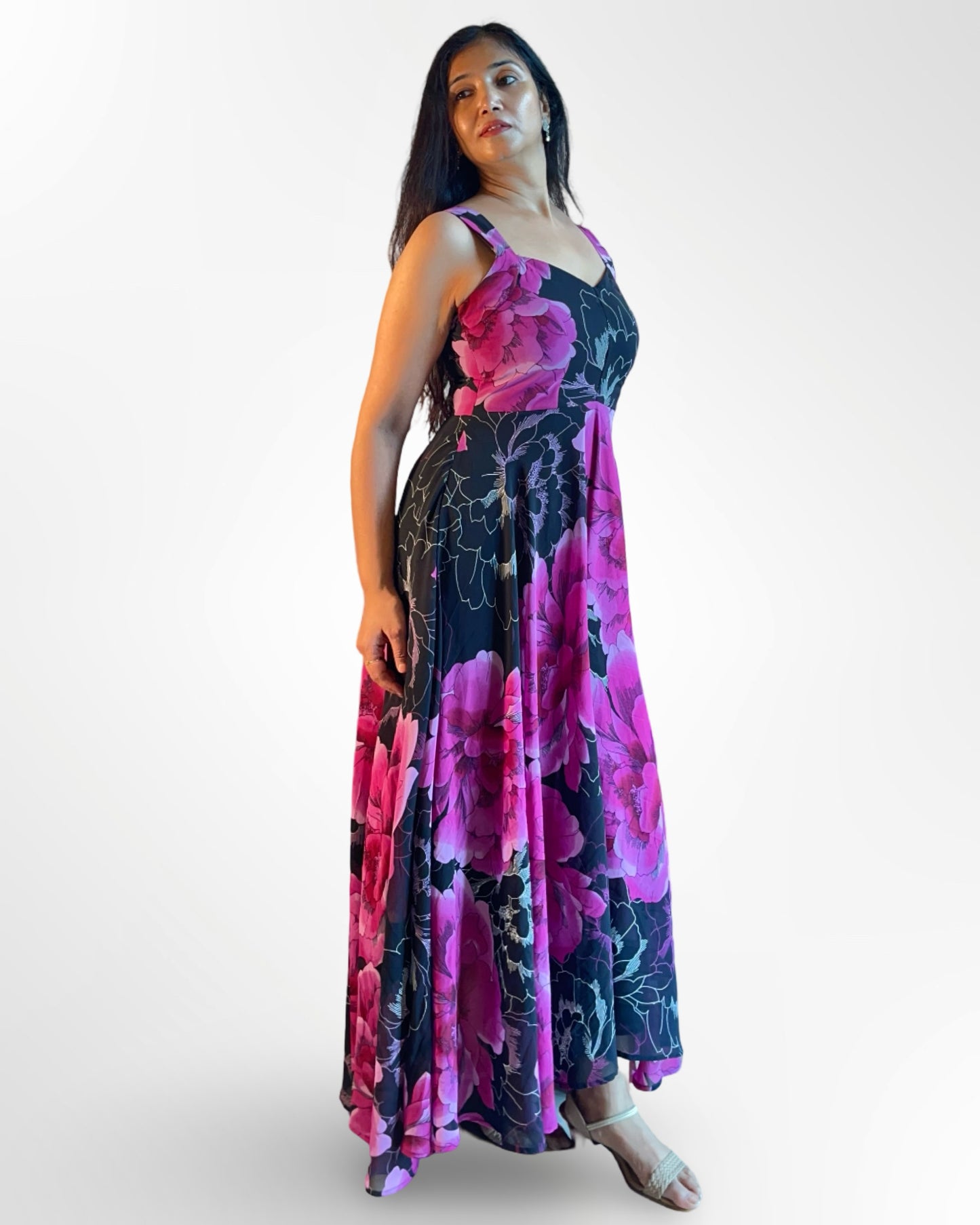 Midnight bloom Maxi Gown in Georgette