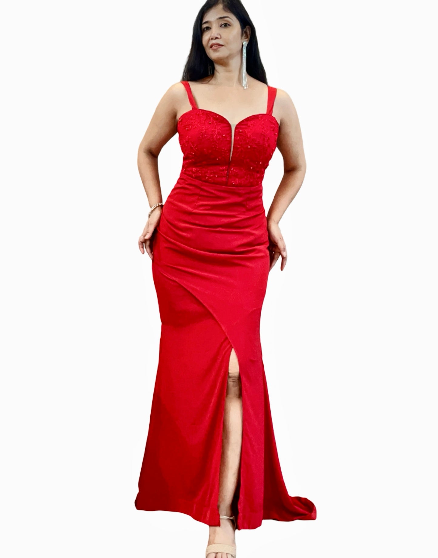A-line Red Overlapped Party wear evening gown