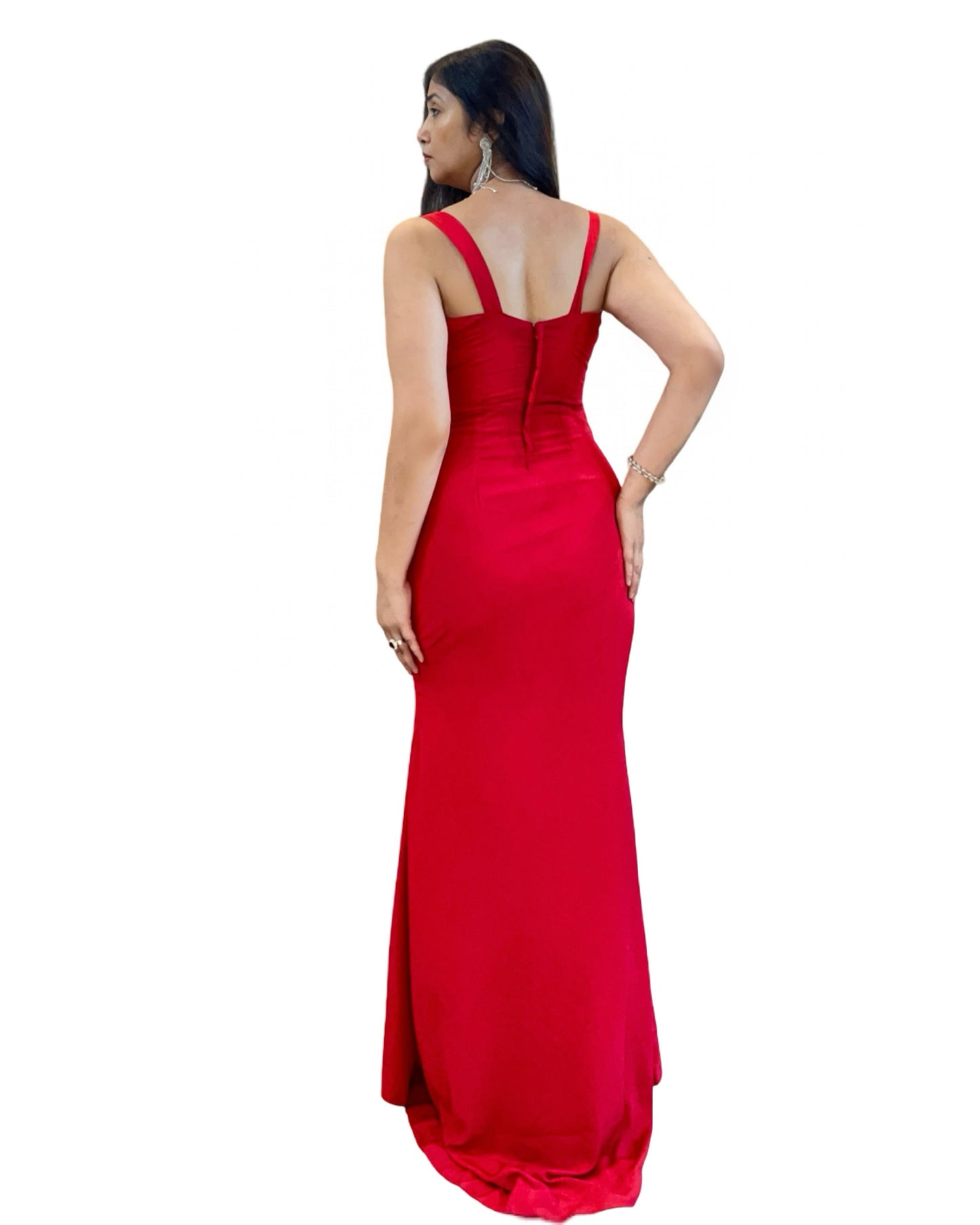 A-line Red Overlapped Party wear evening gown