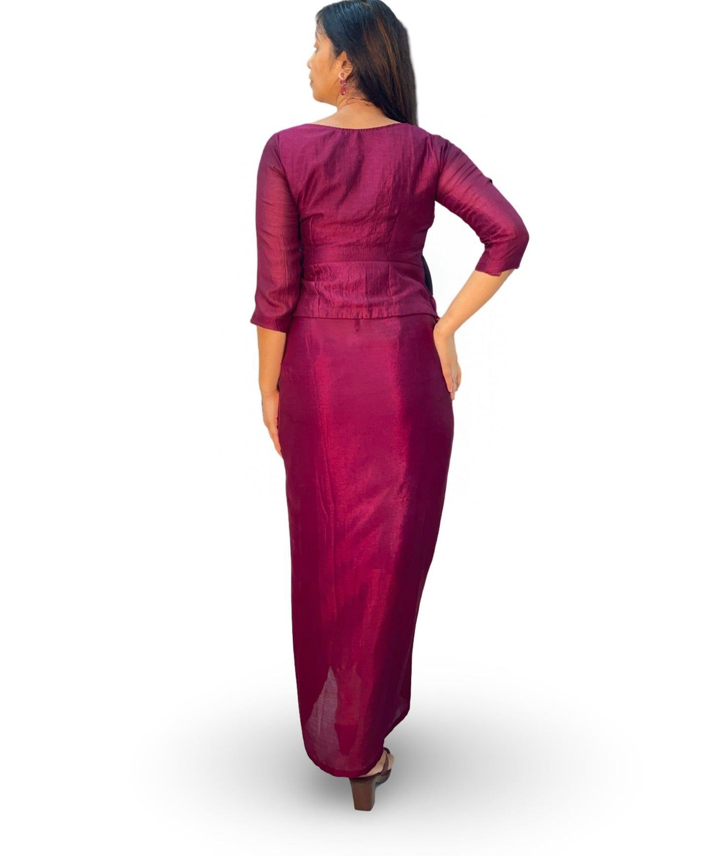 Drape skirt with wrap top in crepe fabric