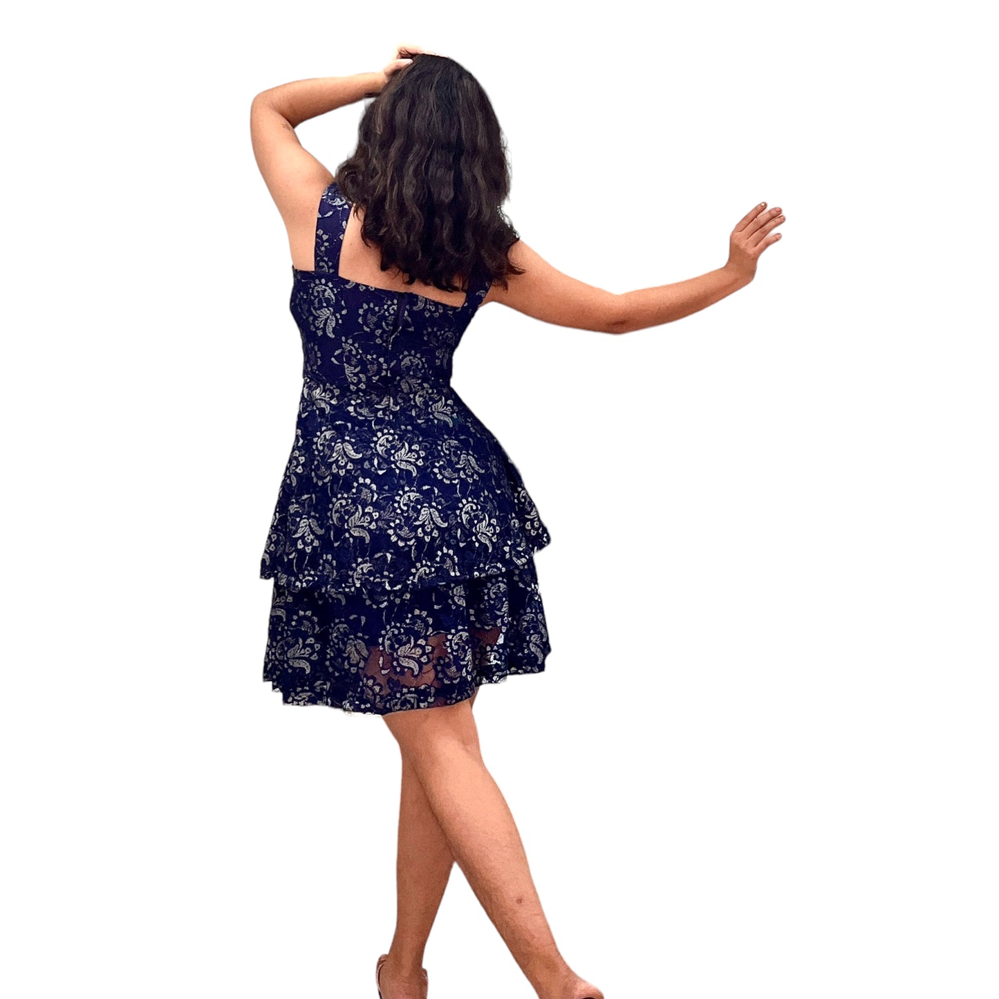 Ruffled multi layered lace knee length dress