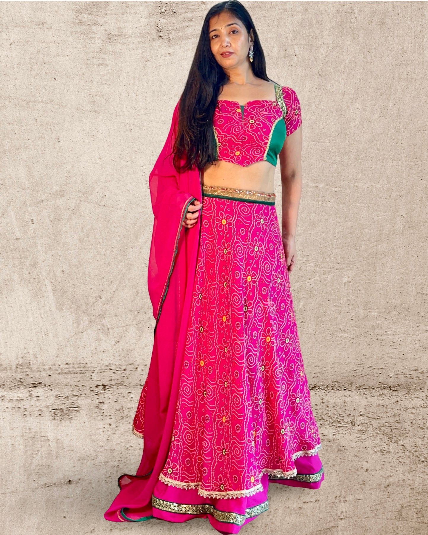 Lehnga choli with dupatta in georgette traditional chunri print