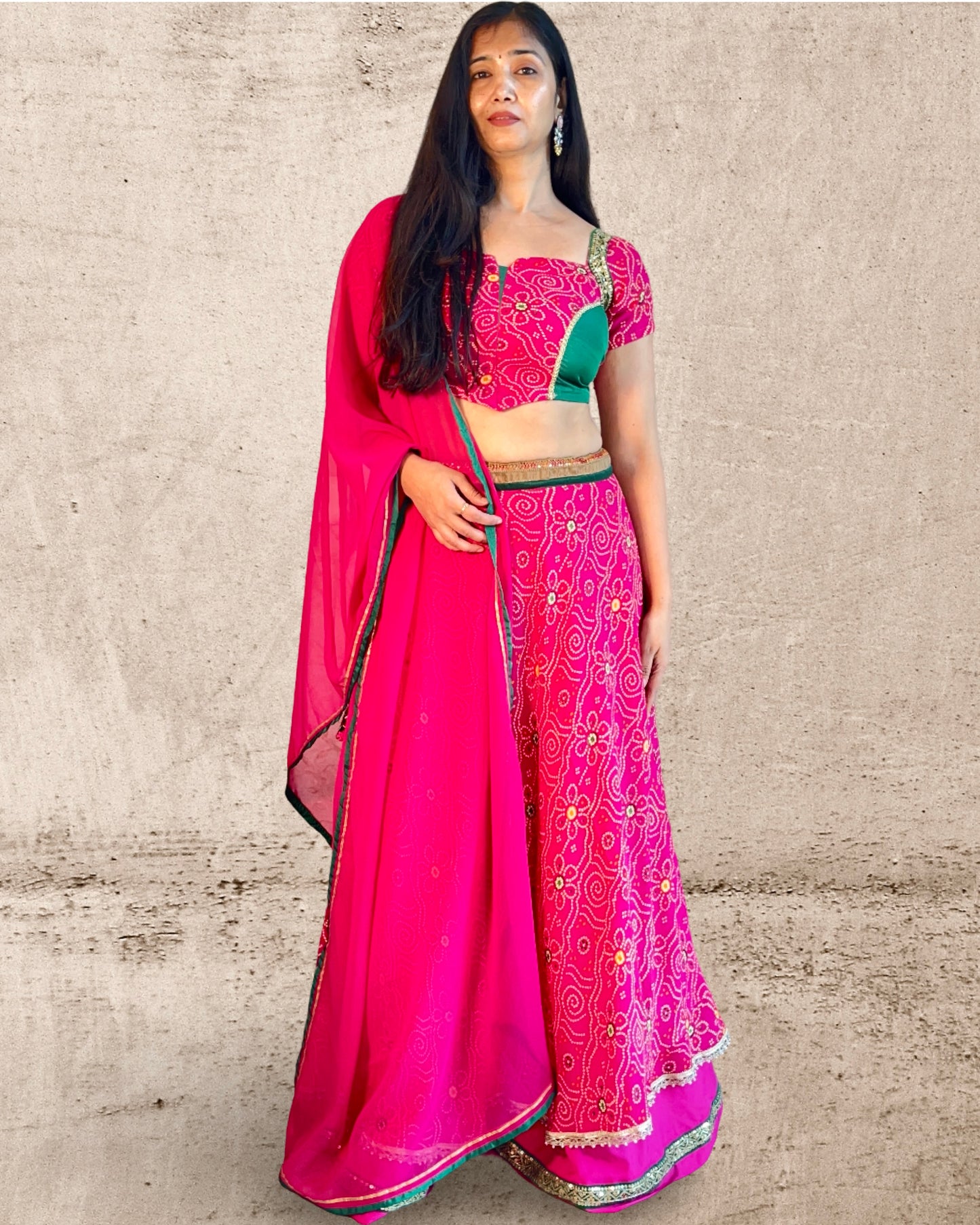 Lehnga choli with dupatta in georgette traditional chunri print