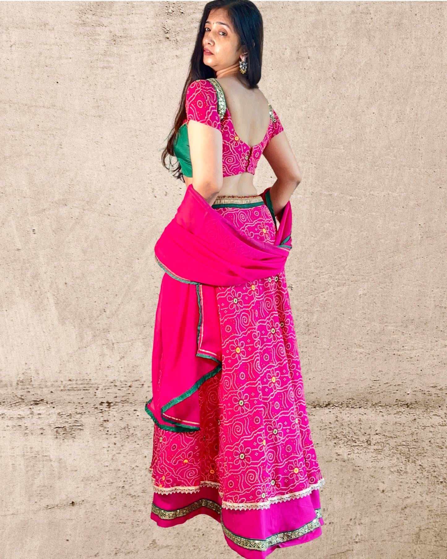 Lehnga choli with dupatta in georgette traditional chunri print