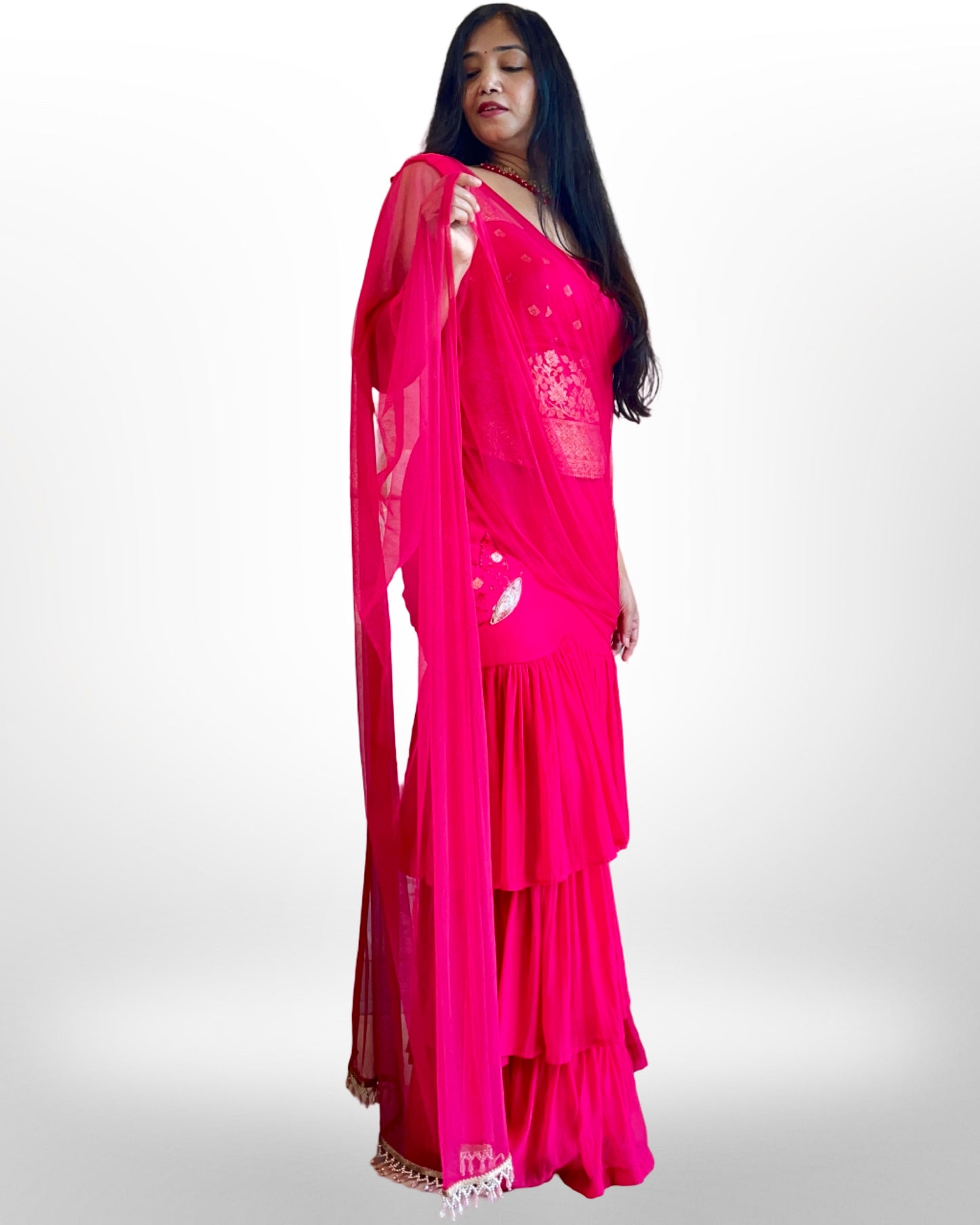 Georgette Multi layered Ruffled saree with brocade corset blouse