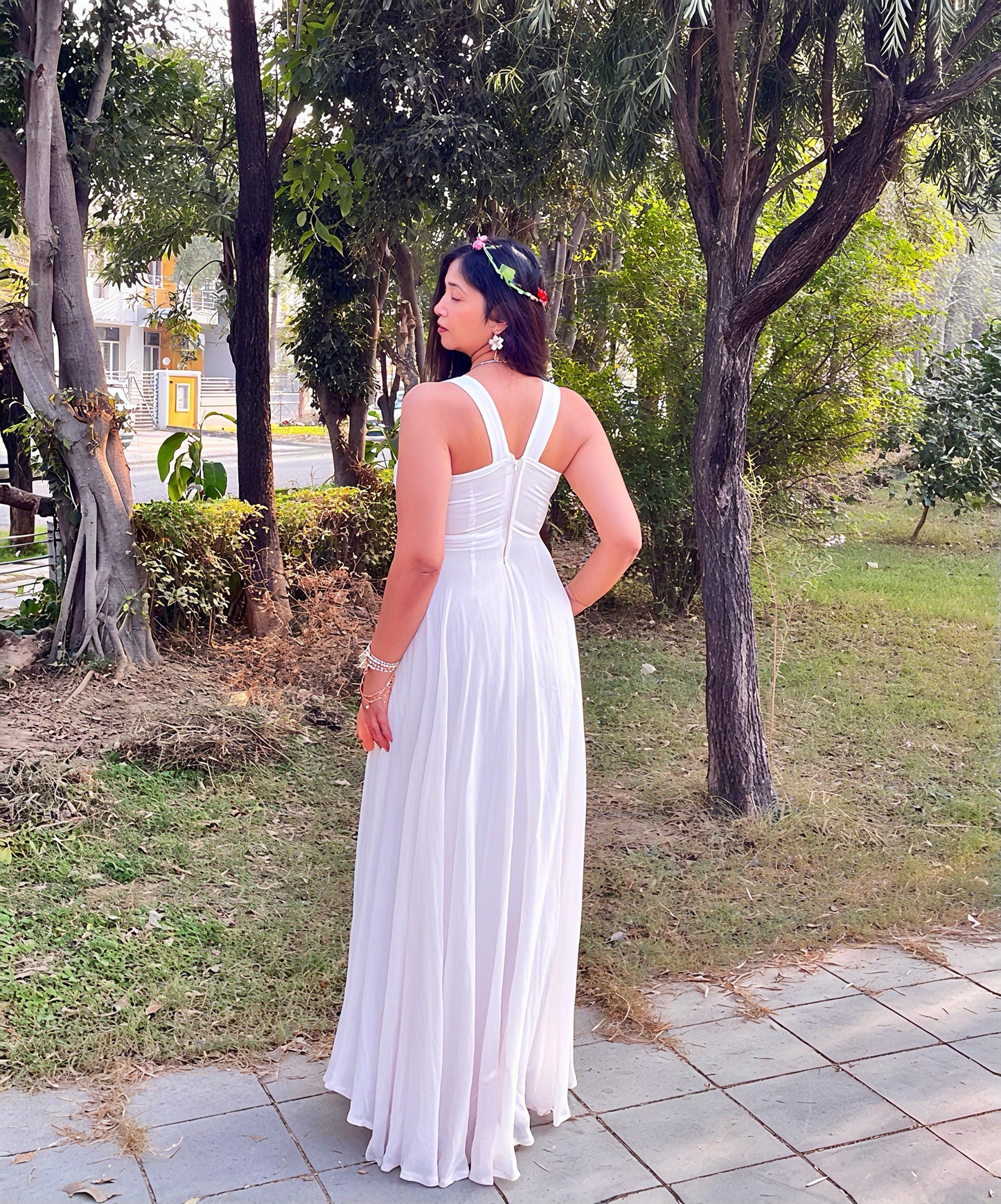 Full flared White Pure georgette light weight gown.