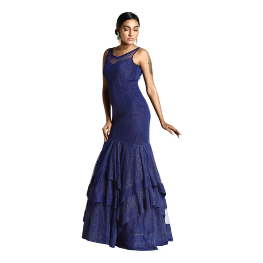 Ruffled multi-layered Mermaid party wear evening gown