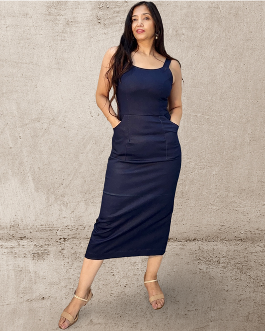 Denim Navy blue Long Stretchable pencil dress