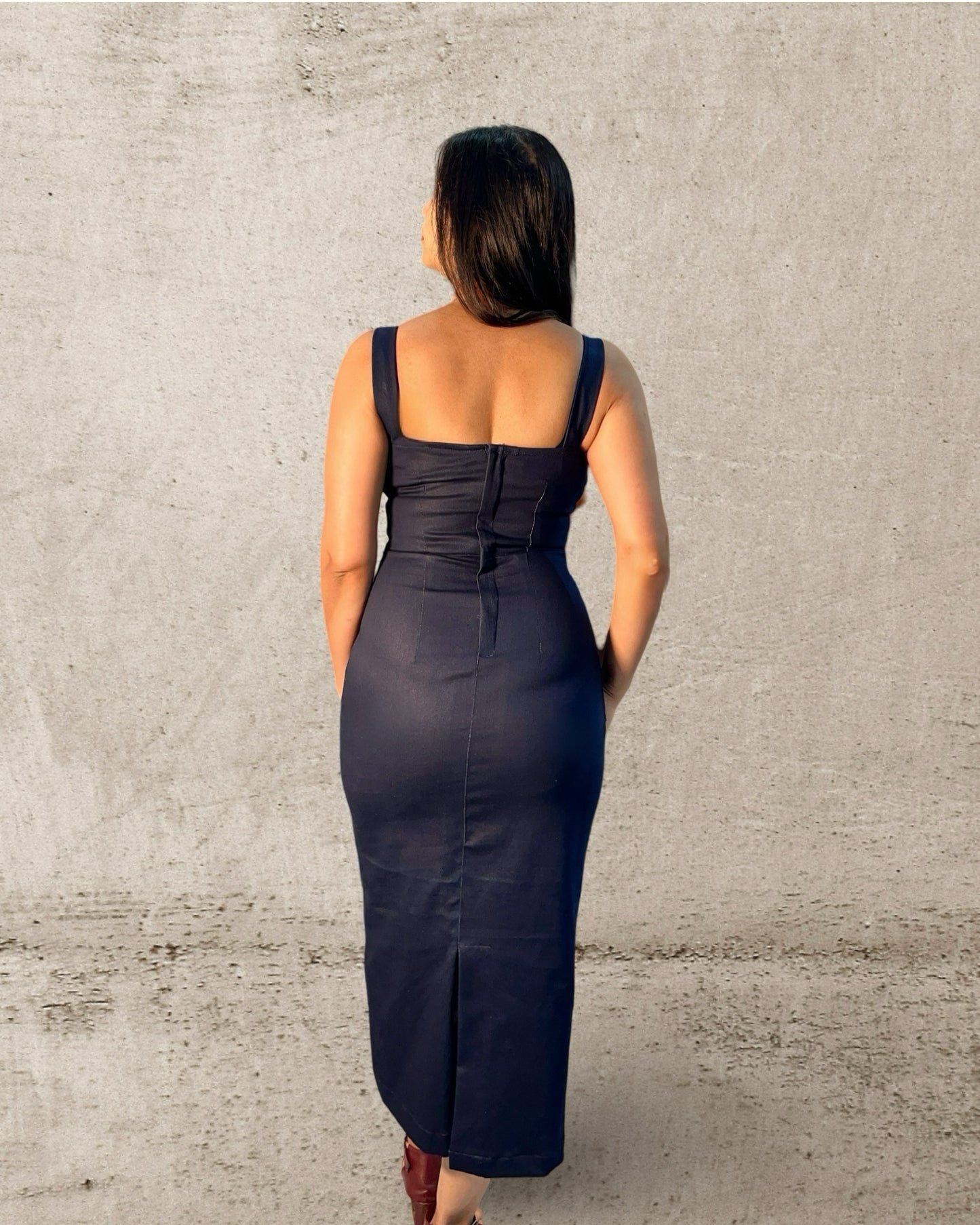 Denim Navy blue Long Stretchable pencil dress