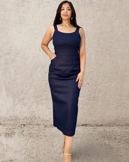 Denim Navy blue Long Stretchable pencil dress