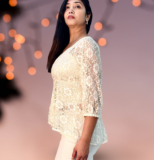 Lace  front open top with satin stretchable innertop