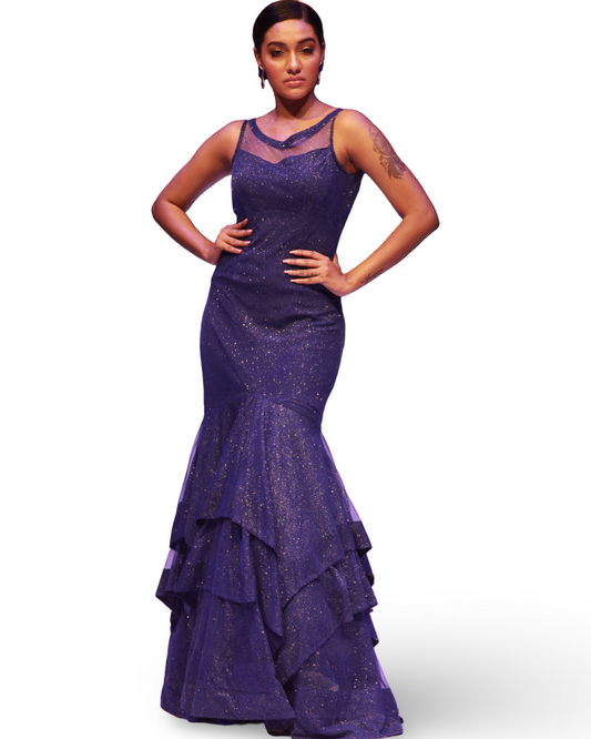 Ruffled multi-layered Mermaid party wear evening gown