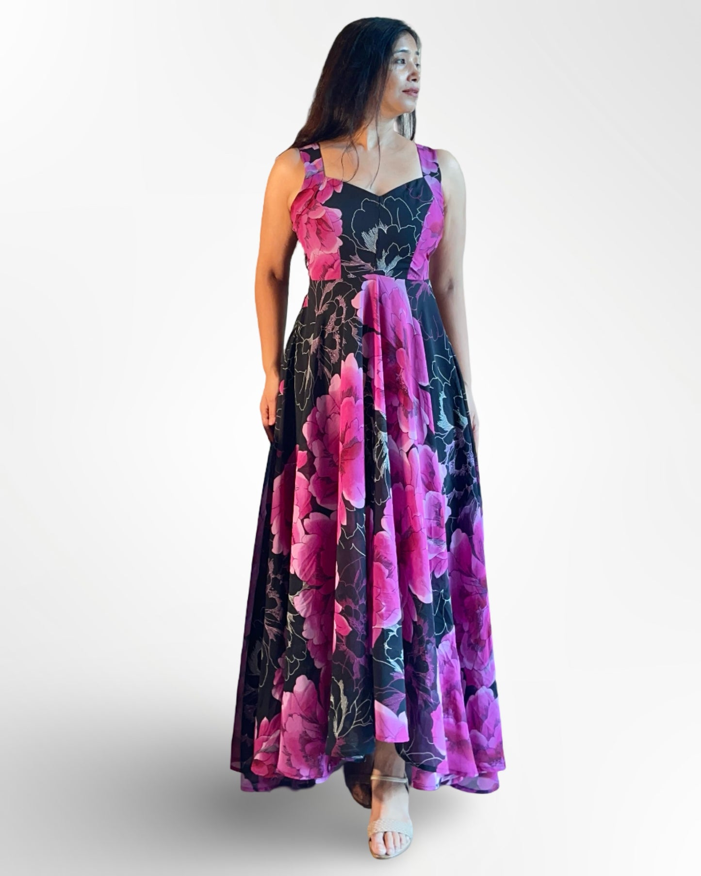 Midnight bloom Maxi Gown in Georgette
