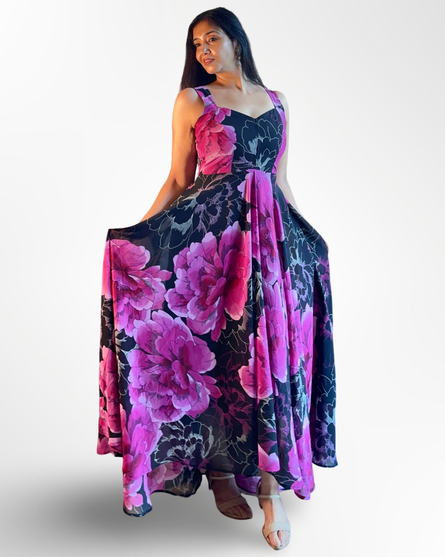 Midnight bloom Maxi Gown in Georgette