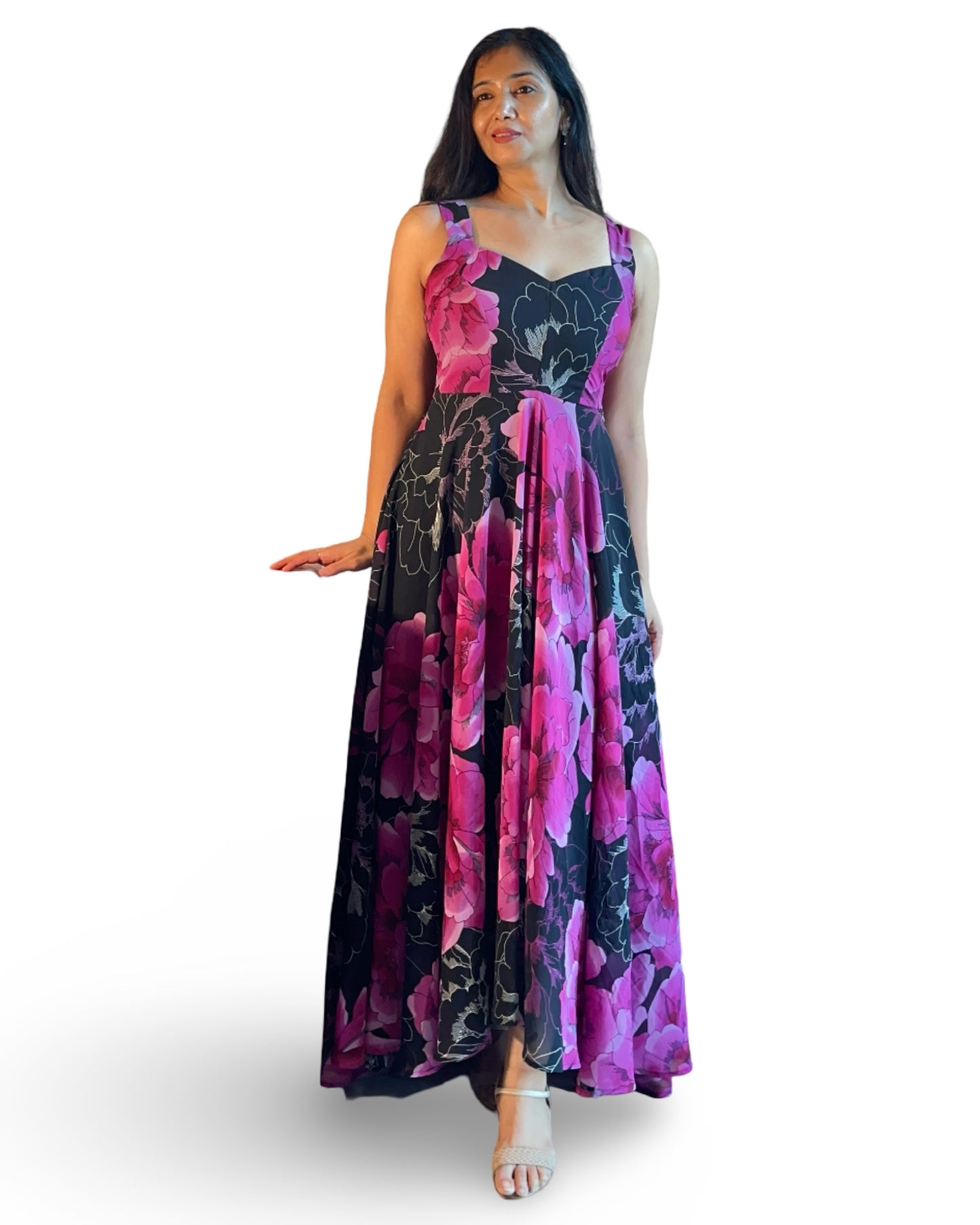Midnight bloom Maxi Gown in Georgette
