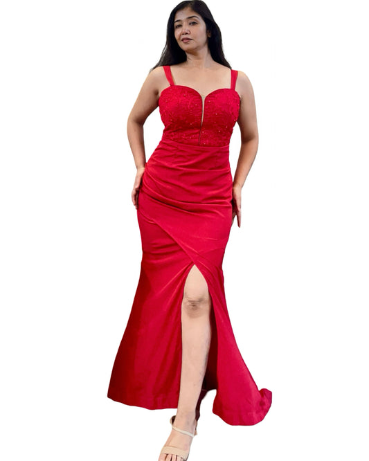 A-line Red Overlapped Party wear evening gown