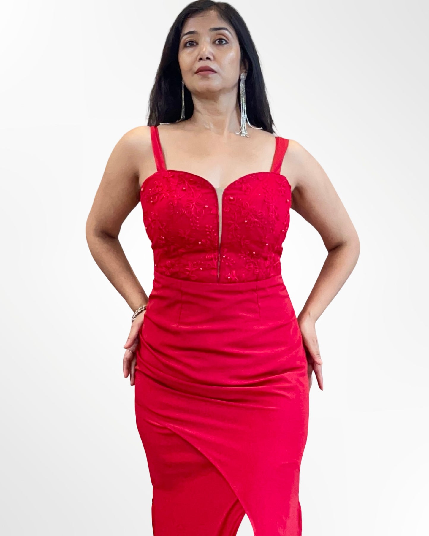 A-line Red Overlapped Party wear evening gown