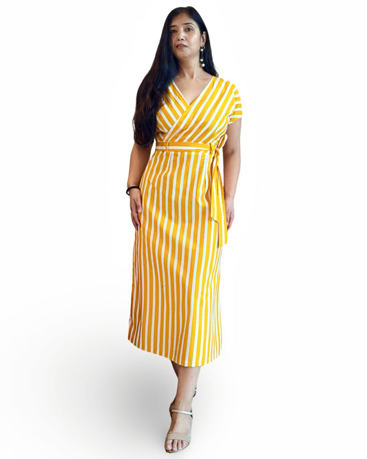Sunshine Stripe cotton Wrap dress