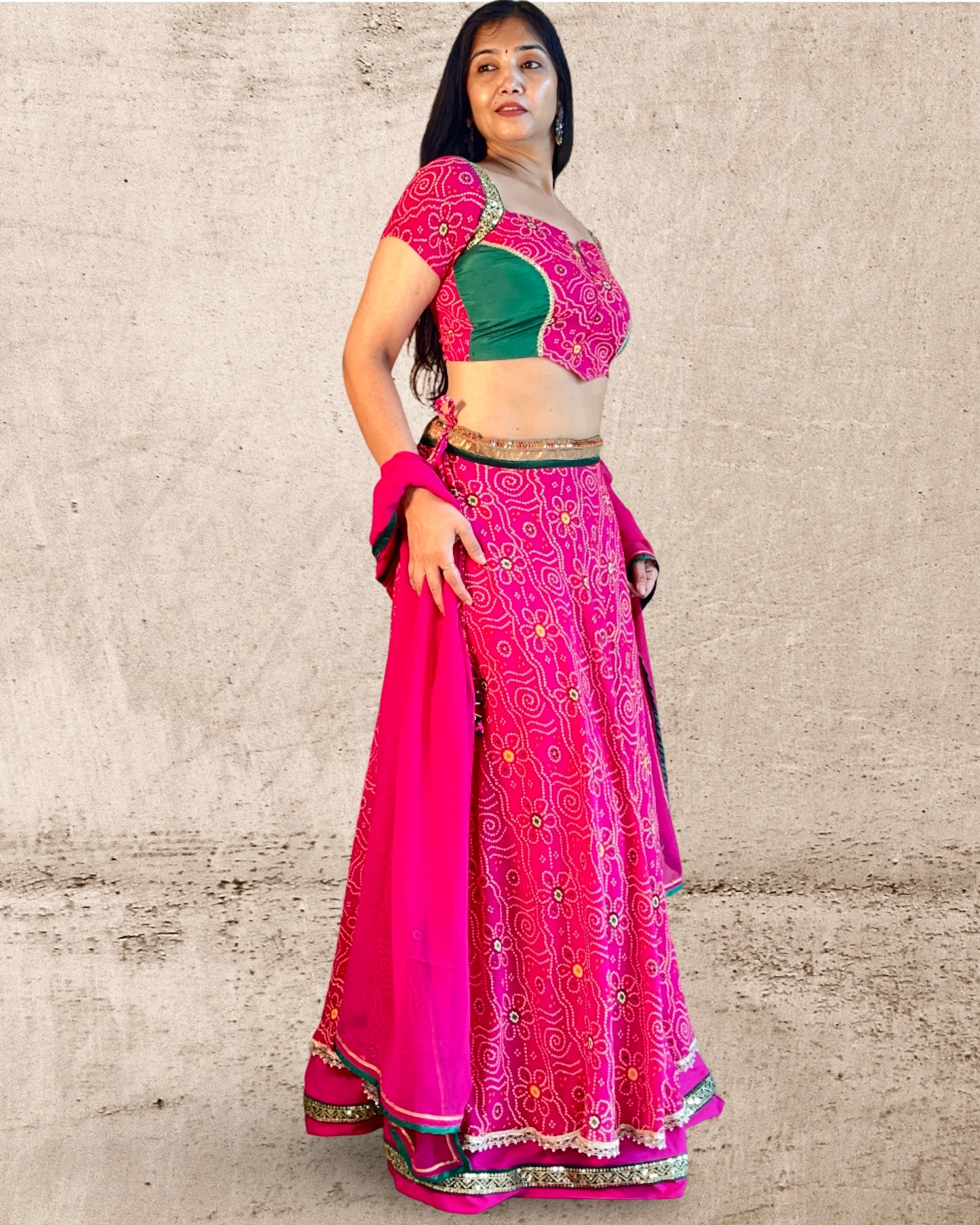 Lehnga choli with dupatta in georgette traditional chunri print