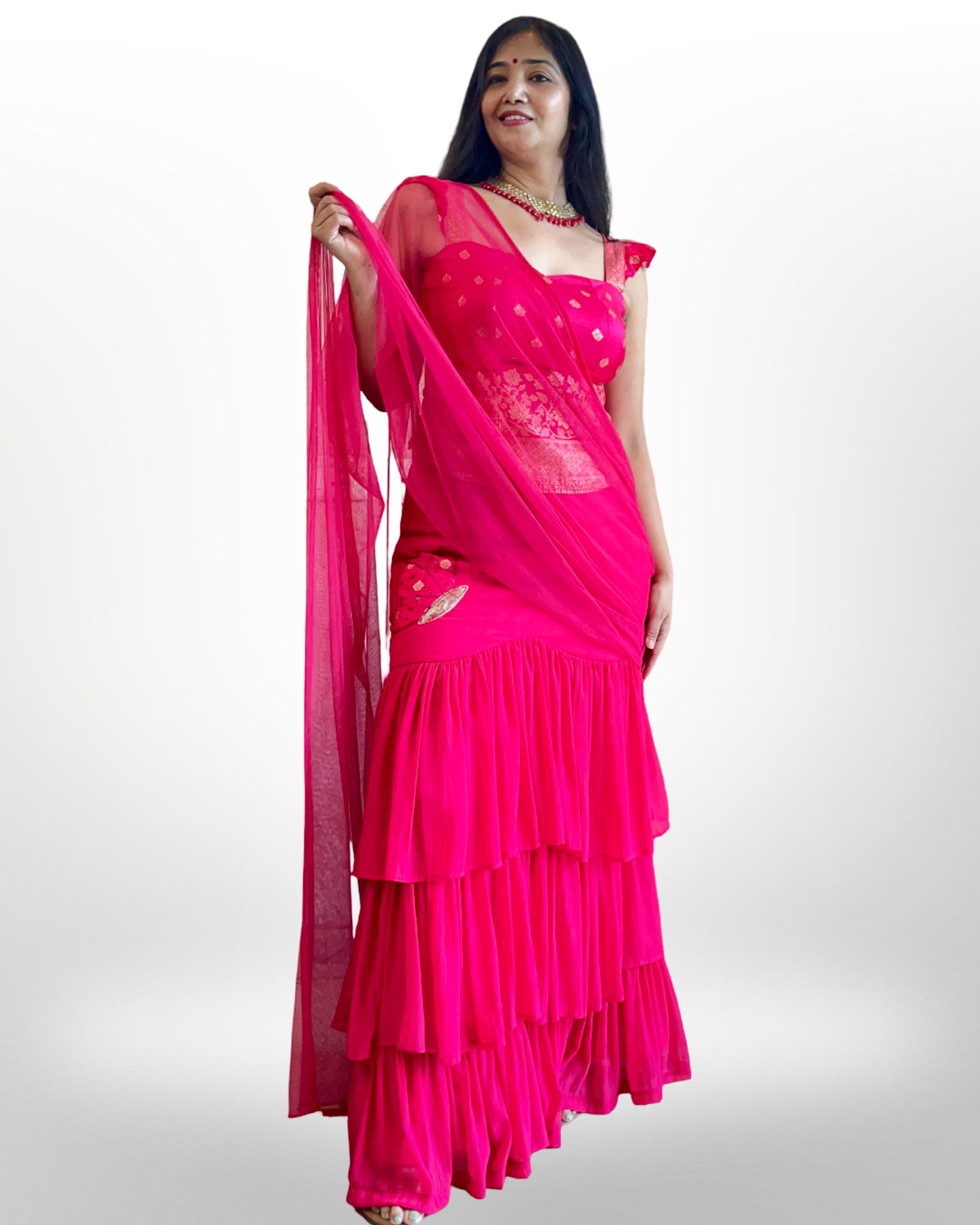 Georgette Multi layered Ruffled saree with brocade corset blouse