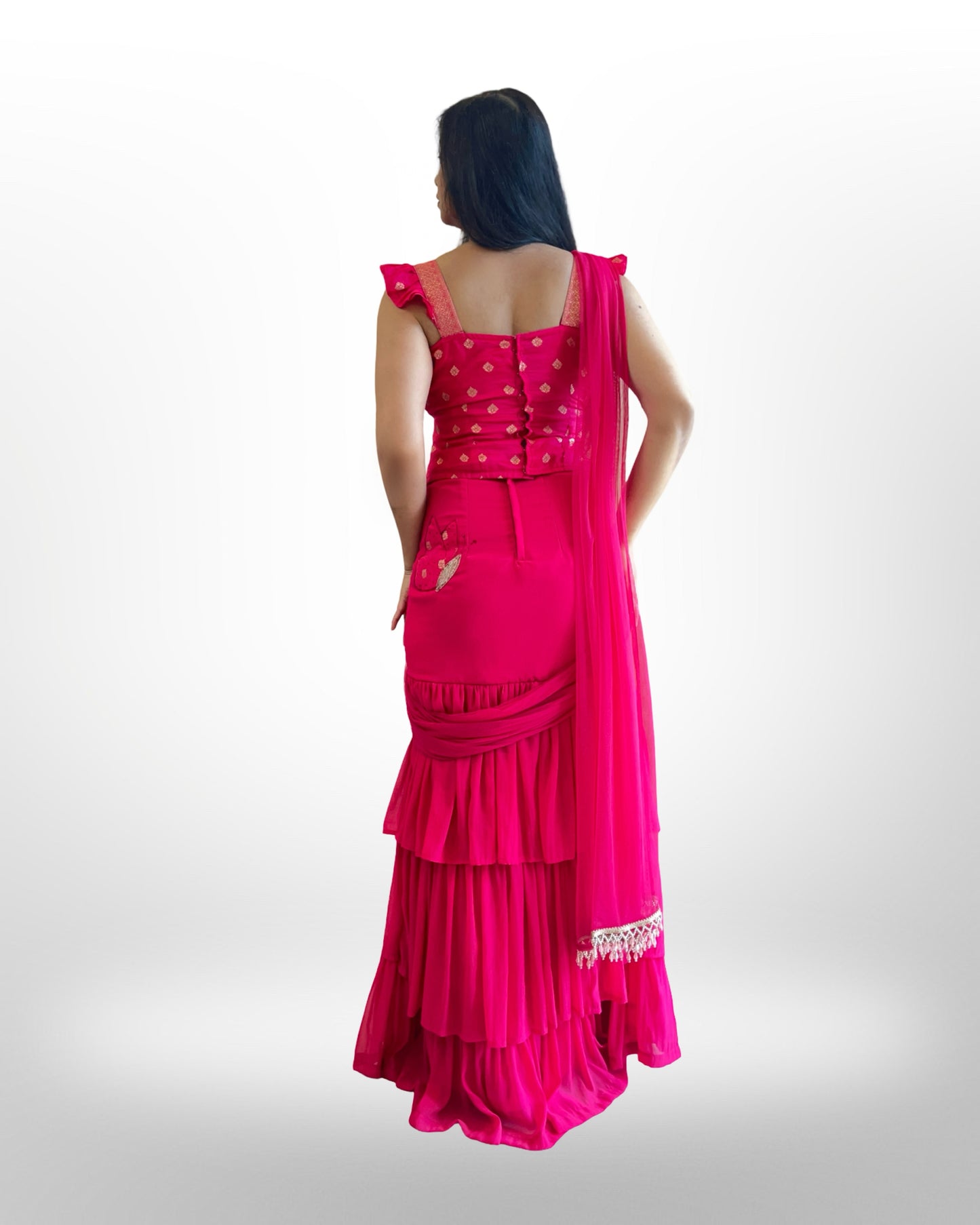 Georgette Multi layered Ruffled saree with brocade corset blouse